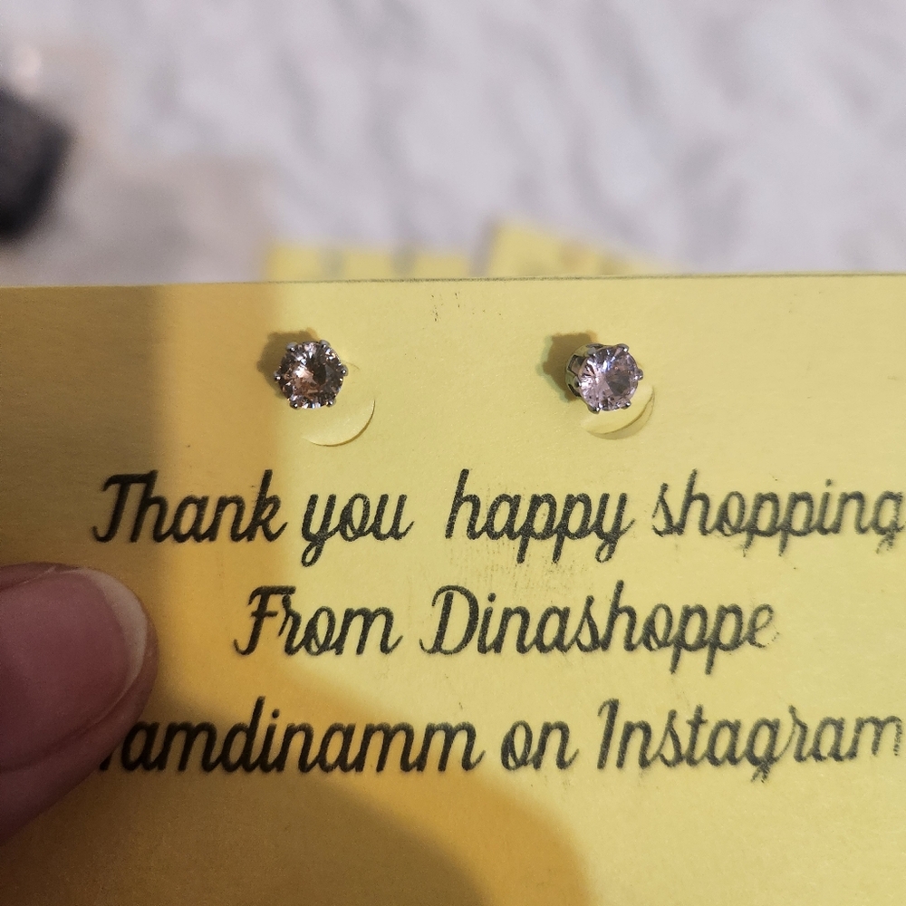 Stainless steel amethyst cubic zirconia earrings   February  birth Stone 6mm